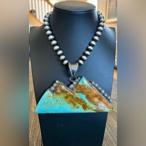 Sierra Blue Turquoise Sterling Silver Mountain Pendant,Made by Latana Pinto